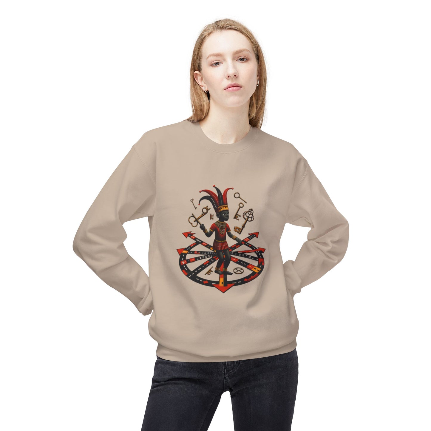 Eleggua Orisha Vibes Fleece Crewneck Sweatshirt - Unisex Art Design