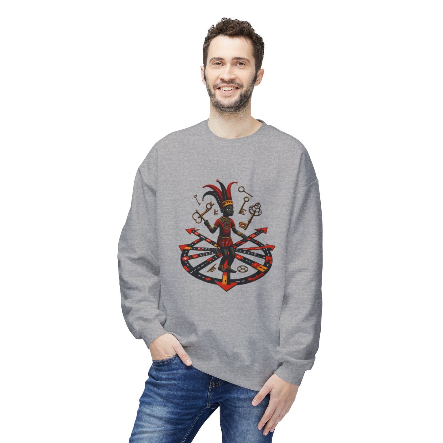 Eleggua Orisha Vibes Fleece Crewneck Sweatshirt - Unisex Art Design