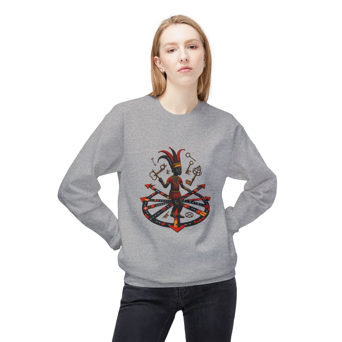 Eleggua Orisha Vibes Fleece Crewneck Sweatshirt - Unisex Art Design