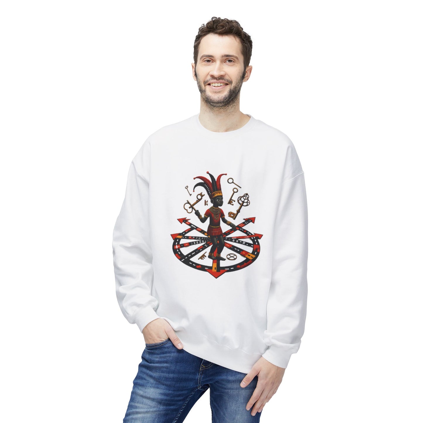 Eleggua Orisha Vibes Fleece Crewneck Sweatshirt - Unisex Art Design