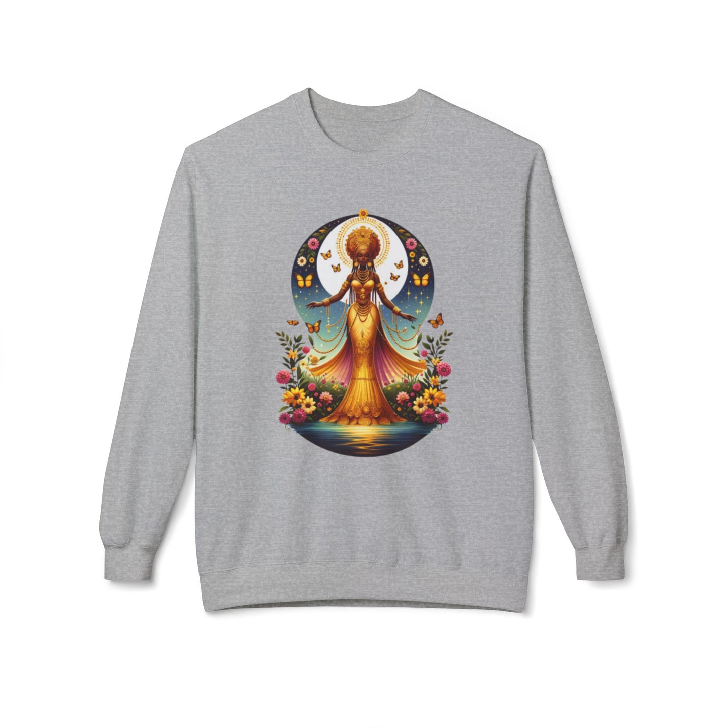 Oshun Goddess-Inspired Softstyle Fleece Sweatshirt - Unisex Midweight Crewneck